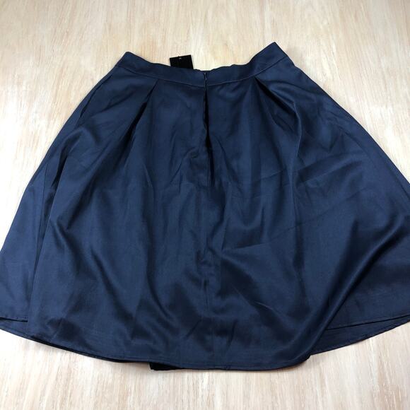 NWT Yige Dark Blue High Waist Flared Pleated Chic Office Workwear Midi Skirt 8 - Picture 5 of 10